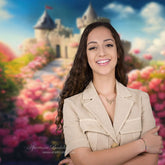 Aperturee - Medieval Castle Pink Rose Square Backdrop For Photo